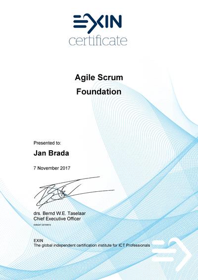 Certifikát Agile Scrum Foundation Jan Brada