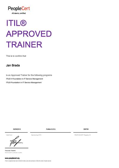 ITIL Approved Trainer certifikát Jan Brada